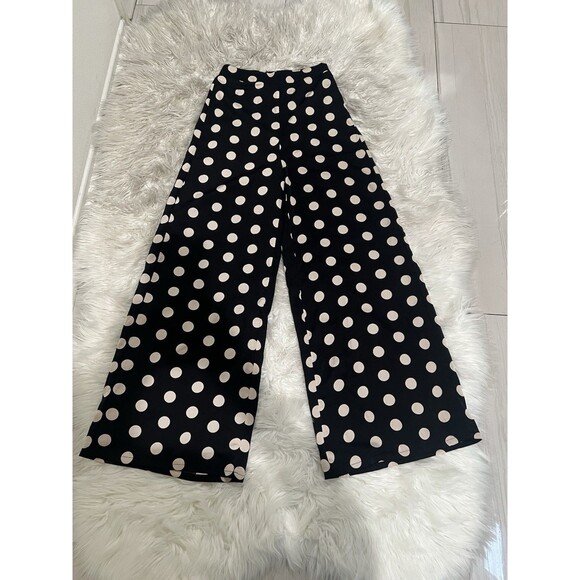 DO+BE Women’s Wide Leg Size Small Ankle Length Polka Dot White And Black - Picture 1 of 10